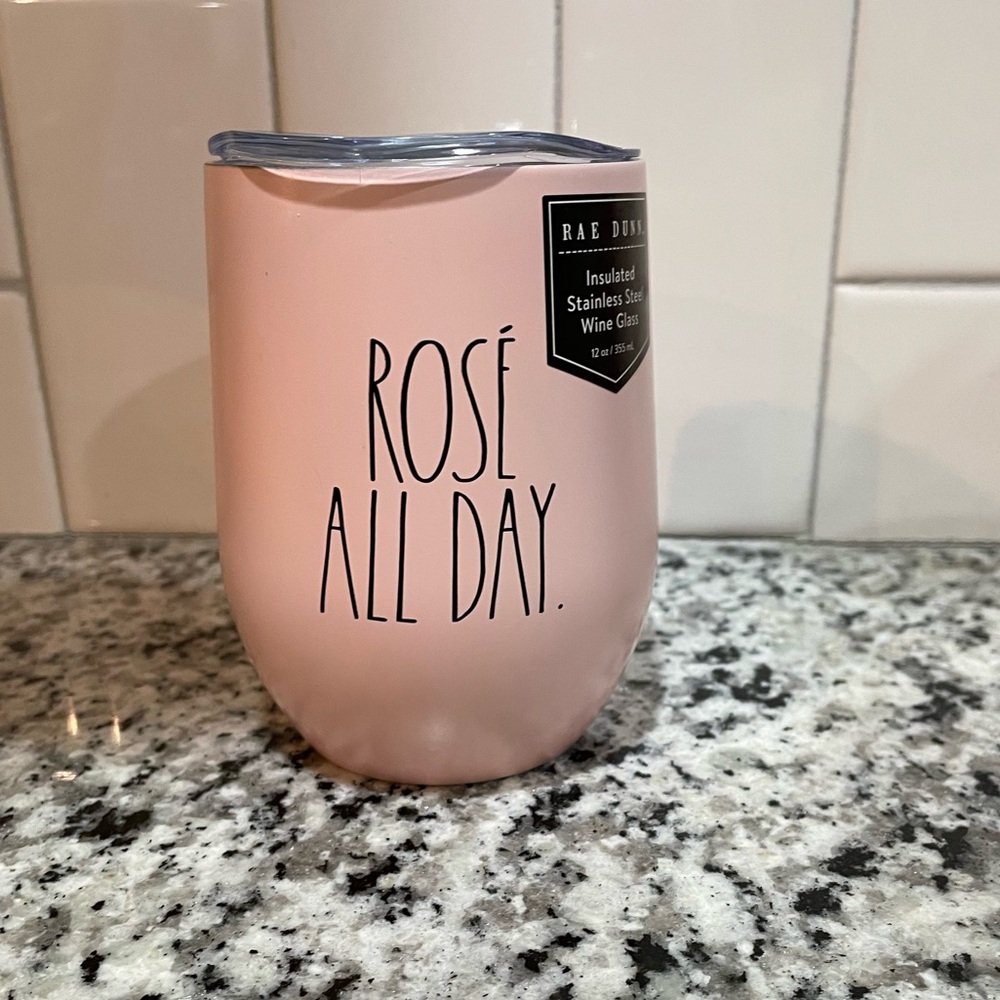 Rae Dunn insulated wine tumbler in pink color